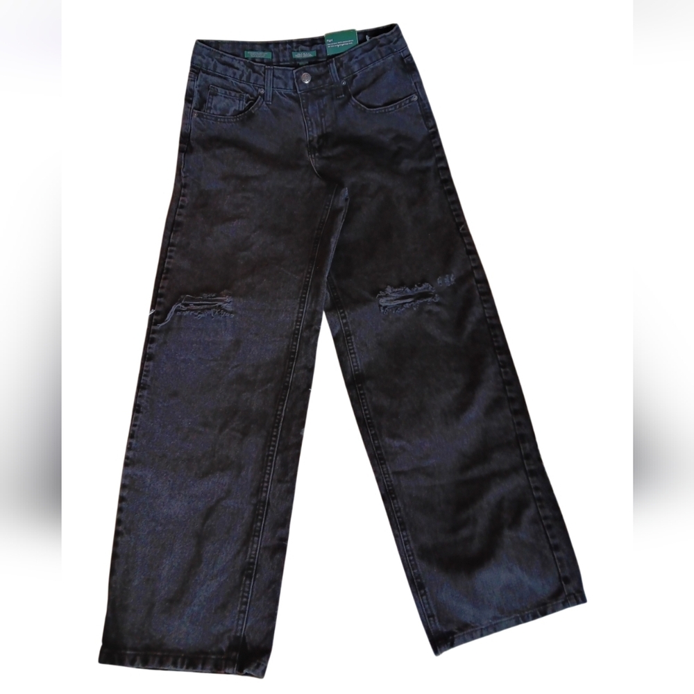 wild fable Black Straight-Leg Distressed Jeans #2/31 Iseam,rigid Mid Rise Relaxe